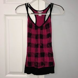 Distressed plaid tank top